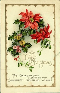 Cartolina di Natale in rilievo Poinsettia Fiori Winsch Back - Foto 1 di 2