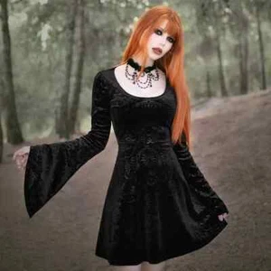 NEW KILLSTAR Dreamweaver Skater Black Velvet Dress Size L - SOLD OUT - Picture 1 of 7