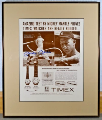 Mickey Mantle Yankees Autographed Framed 11"x14" Timex Watch Ad w/JSA COA CR - Image 1 of 3