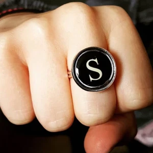 Handmade VINTAGE TYPEWRITER LETTER RING personalised STYLE adjustable GIFT BOXED - Picture 1 of 1