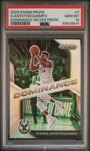 Panini Prizm Giannis Antetokounmpo 2020-21 PLATEADO Prizm PSA 10 💎 #7 Dominance - Imagen 1 de 2