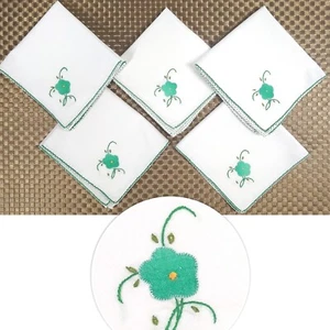 Juego 5 Servilletas Vintage Bordado a Mano Apliques Verde Flor Algodón Cuadrado 10.5" - Imagen 1 de 11