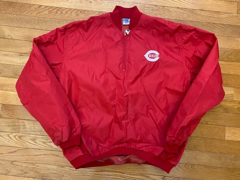 VTG RARE Cincinnati Reds Starter USA 1/4 Zip MLB Pullover Satin Jacket Mens Sz L Cover