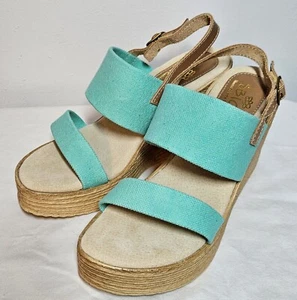 Sbicca Camilla Women's Turquoise Wedge Sandals, Sz 8 - Picture 1 of 7