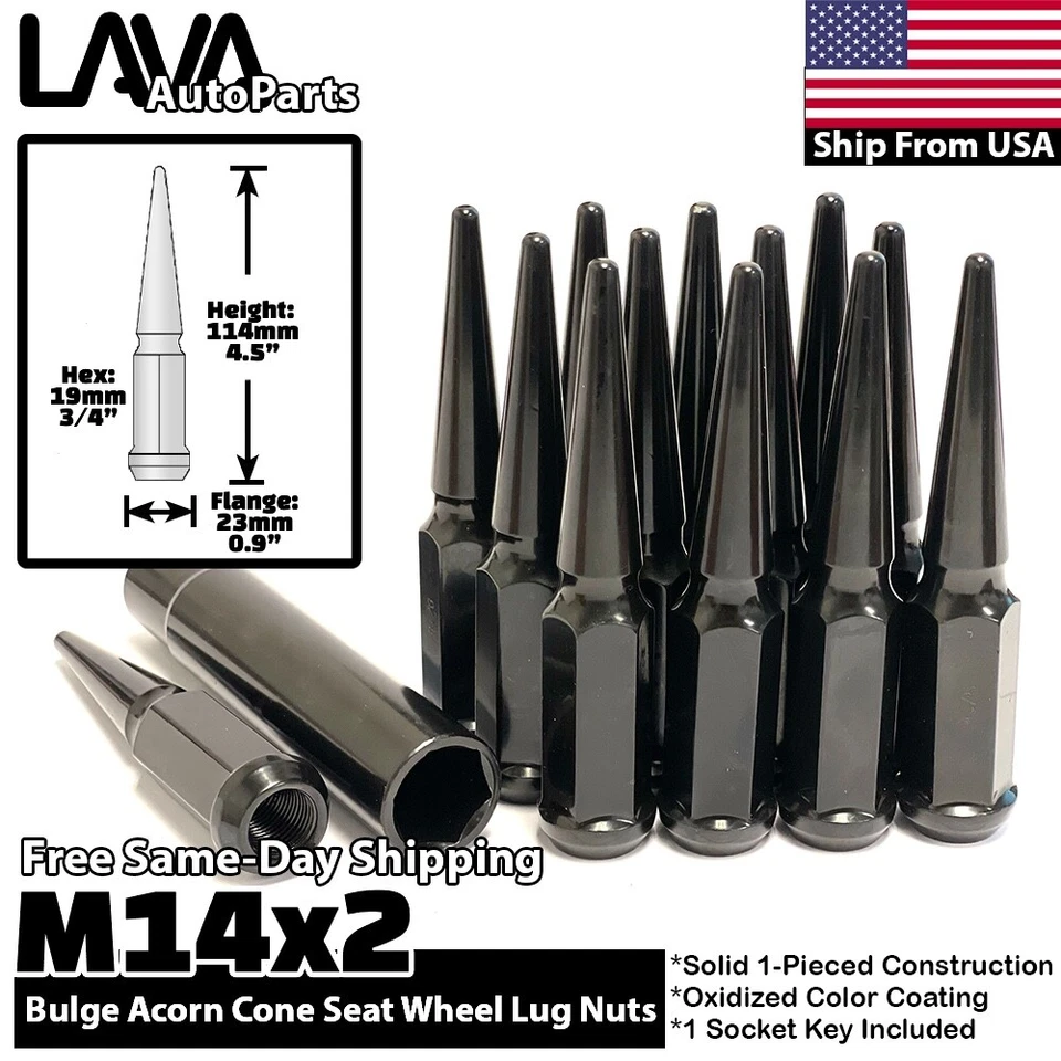 24x Preto 14x2 Spike Lug Nut Fit 2004-2014 Ford F150 Expedition Navigator Lobo - Imagem 1 de 4