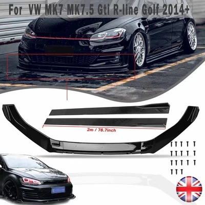 BETTERTIME11 For VW Golf MK7 MK7.5 R GTD GTI TSI TDI Front Splitter Spoiler+78.7" Side Skirts