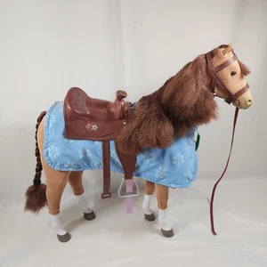 18" American Girl Doll Chestnut Brown Horse & Saddle Riding Set w/ Blue Blanket - Picture 1 of 24