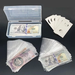 200 Pcs Clear Plastic Paper Money Sleeves with Storage Box, Bill Protector Sl... - Picture 1 of 6