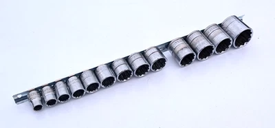 13x Halfords imperial SAE 12pt 3/8" & 1/2" dr. drive socket set 3/8" upto 1-1/4" - Image 1 of 2