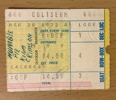 Boleto de concierto King Crimson 1972/Humilde Pie Smokin' Tour Hampton VA 3/28 Foto 1 de 3