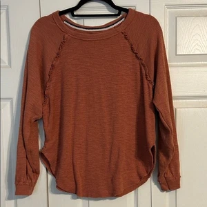 ANTHROPOLOGIE Pilcro Diana Pullover Ruffle Rust Small Pullover Oversized Chic - Picture 1 of 10