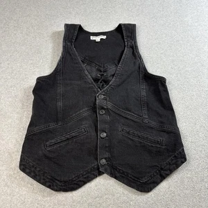 Free People Beckett Denim Vest Womens 31 Medium Black Denim Lace Up Back Boho - Picture 1 of 10