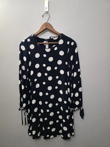 Zara Trafaluc Collection Navy Blue Polka Dot Dress Size XS Retro Mini Cute Party - Picture 1 of 9