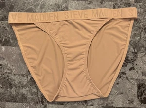 Mutandine bikini nuove senza etichette Steve Madden beige nude lisce logo spesso cintura stringa - Foto 1 di 3