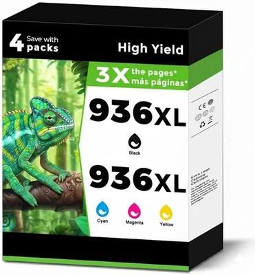 Paquete combinado de cartuchos de tinta 936XL (936e) de repuesto para HP 936 e XL para OfficeJet Foto 1 de 4