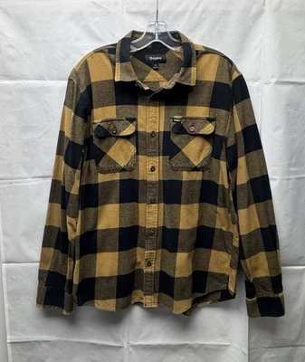 Camisa Brixton Franela Manga Larga Hombre Talla L Negro Mostaza Cierre de Botones Foto 1 de 4