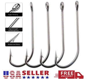 Ganchos de pesca de vástago largo 50 piezas 34007 de acero inoxidable O'shaughnessy gancho de agua salada - Imagen 1 de 19