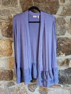 LOGO by Lori Goldstein Jersey Cardigan Chiffon Embroidery Hem Purple Size 1X - Picture 1 of 12