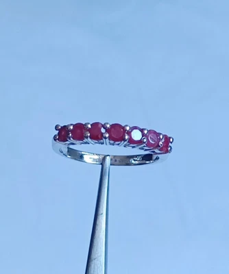 Anello a fascia con rubini rossi in argento sterling 925 pietra preziosa... - Immagine 1 di 4