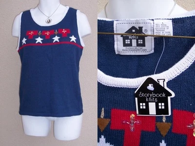 Storybook Knits NUEVO Suéter American Spirit Camiseta sin Mangas Talla L Patriótico Rojo Azul Foto 1 de 4