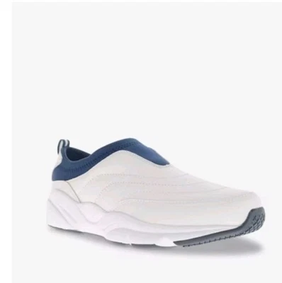 Zapatos para caminar Propet de cuero sin cordones blancos/azul marino para mujer talla 11 extra anchos. 4E Foto 1 de 4