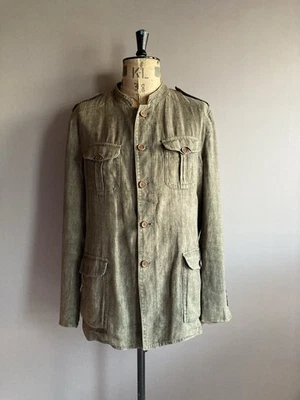 Massimo Dutti Jacket Mens Size XL Beige 100% Linen Safari Field Military  - Image 1 of 4