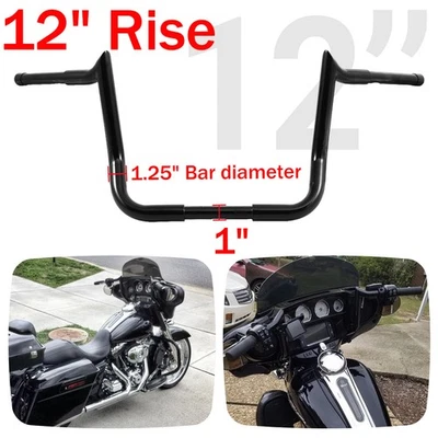 Rise 12" Meathook Bagger Handlebar For Harley Street Glide Tri Glide 1986-2025 - Imagem 1 de 4