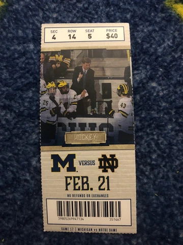 2019 - 2020 Michigan Wolverines vs Notre Dame Hockey Ticket Stub Cover