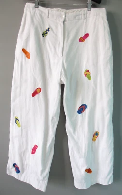 Pantalones de lino St. Tropez para mujer 14 blancos cortos capri bordados chanclas forradas Foto 1 de 4