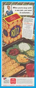 1943 WWII RITZ Crackers cookies War Jobs vintage PRINT AD entertainment snacks - Picture 1 of 1