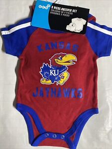 Kansas Jayhawks NCAA 3 Pack Set Infant Boys / Girls Creeper, Bib & Booties 3T