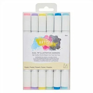Docrafts Dual Tip Illustration Marker Stechbeitel/Pinsel 6 Stück Pastell Neu - Bild 1 von 3