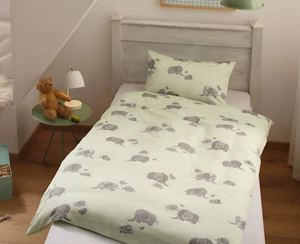 Ropa de cama Mako satén para niños elefantes en rosa, gris o verde 100% algodón - Imagen 1 de 7
