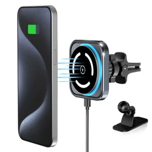 15W Magnetic Wireless Car Charger Fast Charging Magnetic Air Vent Phone Holder - Picture 1 of 16