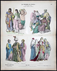 litografia colorata a mano fine '800 COSTUMI EGITTO TURCHIA - Imagen 1 de 1