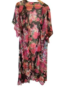 Betsey Johnson schwarzer geblümter Staubtuch langer transparenter Kimono Stil Einheitsgröße - Bild 1 von 6