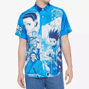 NWT Hunter X Hunter Group Woven Button-Up Shirt Blue Men's 2XL - Picture 1 of 7
