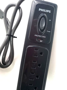 Tira de alimentación Philips 7 tomas protector contra sobretensiones cable de 3 pies negro interruptor de encendido y apagado - Imagen 1 de 12