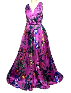 New NWT $5,995 Monique Lhuillier Orchid Floral Silk Ball Gown Long Dress US 10 - Picture 1 of 13