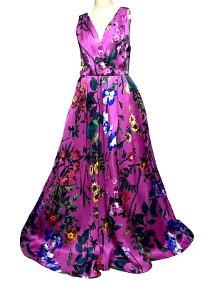 New NWT $5,995 Monique Lhuillier Orchid Floral Silk Ball Gown Long Dress US 10 - Image 1 of 4