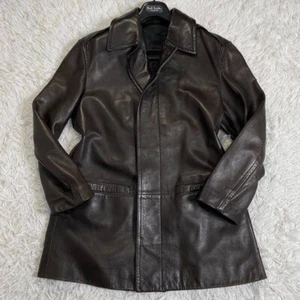 Auth EXC Gucci Leather Overcoat Brown Tom Ford Era Lambskin Size/46 men's 2504M - Picture 1 of 5