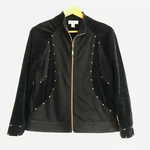 St John Sport Full Zip Black Jacket Brass Studded Size S - Picture 1 of 9