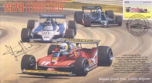 1979 Ferrari Ligier-Cosworth Tyrrell-Cosworth F1 cubierta firmada por Jody Scheckter - Imagen 1 de 1