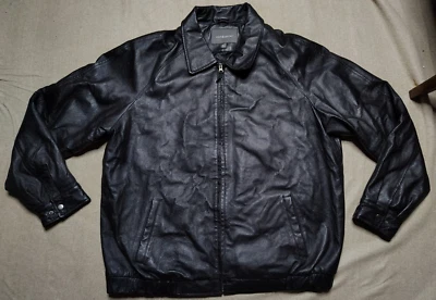Croft & Barrow Men's Tall XLT 100% Black Leather Bomber Jacket - Image 1 of 4