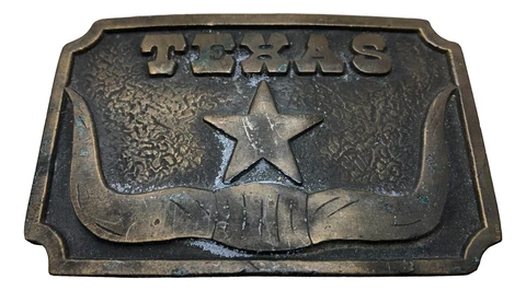 Vintage Texas Longhorn Solid Brass 3 5/8"X 2 1/4" for 1 5/8" Wide Belt Cover
