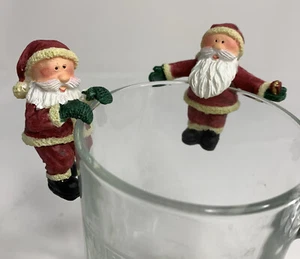 2 Little Santas Rim/ Edge Lamp Drink Hugger/ Hangers Vintage Polystone - Picture 1 of 15