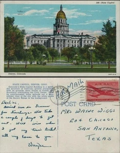 US Airmail Cover Denver Colorado to San Antonio Texas 1946 Denver State Capitol - Picture 1 of 5
