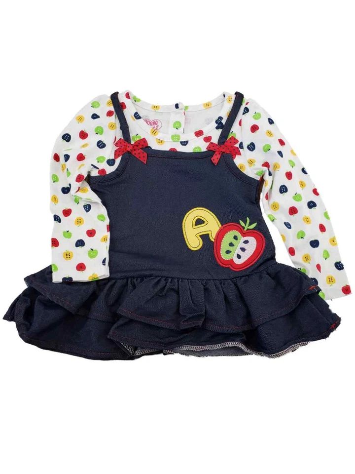 Conjunto de 2 piezas de vestido de manzana rojo blanco azul con lazo para niñas infantiles conjunto de 24 m Foto 1 de 2