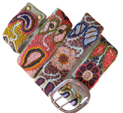 Cinturón Bohemio Bronceado Base Floral Bordado Lana Hecho a Mano Perú S M L Envío Gratis EE. UU. Foto 1 de 4