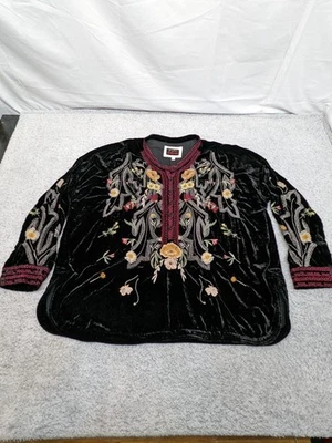 Johnny Was Biya JESSABELLA Black Silk BlendTunic with Floral Embroidery XL Boho - Image 1 of 4